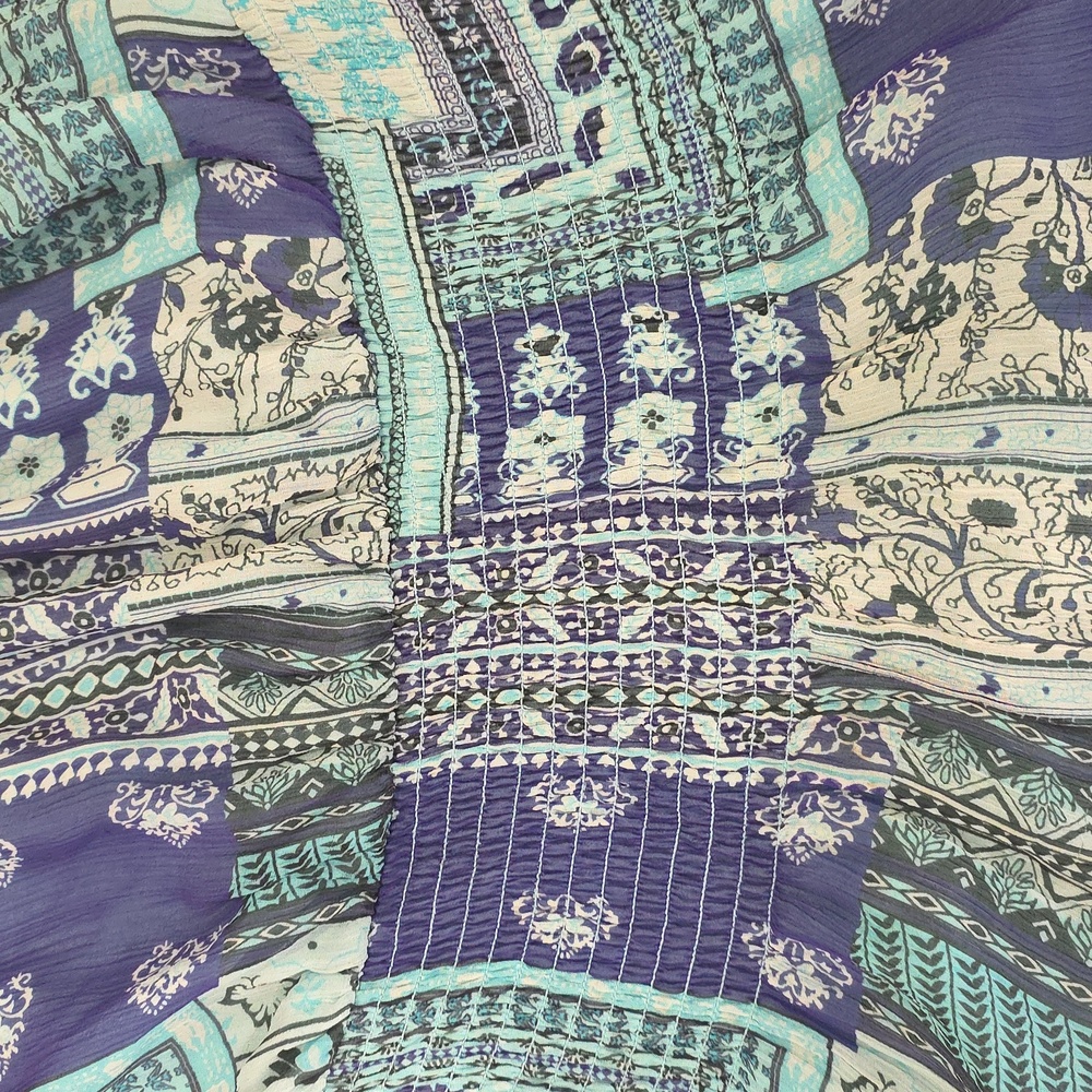 Blue Patchwork Halter Smocked Ruffled Mini Dress - image 11